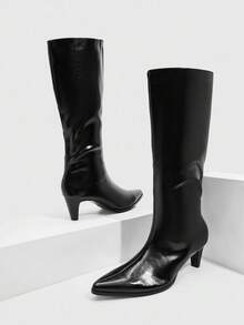 Daringsoles Women's Fashion Black Kitten Heel Pointed Toe Over-The-Knee Boots - Black - View 8