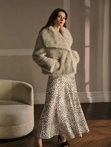 MOTF PREMIUM WATERFALL COLLAR FAUX FUR COAT - Grey - View 8