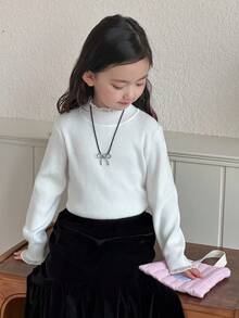 DAZY Young Girls Solid Color Lace Patchwork Long Sleeve Sweater, Korean Style, Autumn/Winter - Beige - View 8