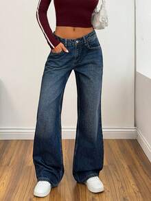 EURMUSE Dżinsy damskie proste z niskim stanem - Średni jeans - Zobacz 3