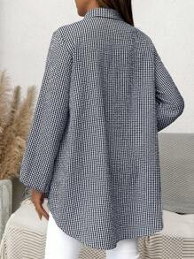 SHEIN Maternity Plaid Lantern Sleeve Single-Breasted Casual Shirt