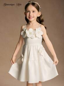 Glamorique Kids Vestido de Dama de Honra Floral para Meninas Jovens, Casamento, Florista, Rosa 3D, Apresentação de Festa, Adequado para Ocasiões Formais, Palco, Apresentação de Piano - Branco - Visão 1