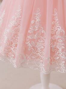 Glamorique Kids Vestido de Tule com Babado de Renda para Menina das Flores, Suave e Doce para Casamento, Festa, Vestido de Princesa - Rosa chiclete - Visão 4