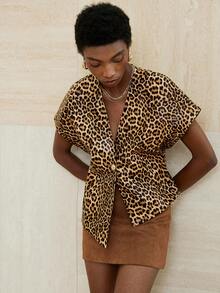 GENKIRA Leopard Print PU Material, Sexy Vibe, Vintage Chic Design Versatile Commuter Women Vest Top - Multicolor - View 4