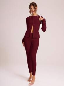 MUSERA Ribbed Button Through Long Sleeve Crew Neck Top Casual Vacation Airport Holiday Fall Winter  Elegant  Holidays, Party