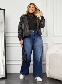 EURMUSE Jeans droits en coton 100% pour femmes en grandes tailles - Jean bleu - Voir 3
