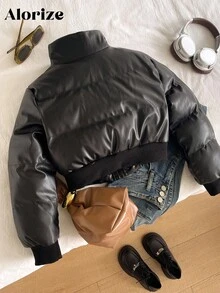 Tween Girls Padded Coat, Casual All-Match Versatile, Black Winter Coat Short Style High Collar Fall