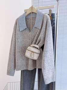 Franclia V领二合一长袖毛衣，秋冬