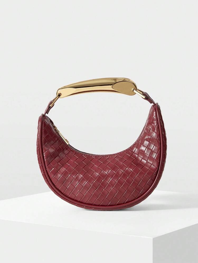 STRAW MAT PATTERN PU LEATHER TOP HANDLE BAG