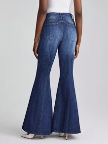 SHEIN Frenchy Quần jeans ống loe thời trang dành cho người đi làm - Rửa tối - Xem 2