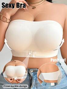SHEIN Comfy Plus Size Strapless Knitted Bra With Non-Slip Support For Casual Wear Strapless Bra Wireless Bras Strapless Bra For Big Boobs Seamless Strapless Bras Wireless Strapless Bra - Apricot - View 5