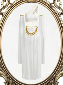 女士服装套装包括露肩上衣、下摆裙和袖口 - 白色 - 查看 6