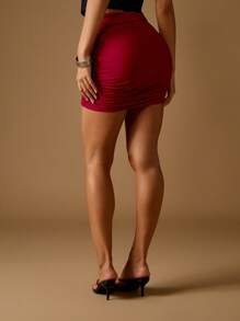 MISSGUIDED Ruched Mini Skirt Draped Front Detail Party Club Night Out Evening Cocktail Gathering Short Skirt Form Fitting Side Twist Design Christmas