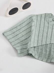 SHEIN 2 件套青少年女孩浅灰色修身针织背心裙和短款短上衣，休闲套装 - 綠色 - 查看 4