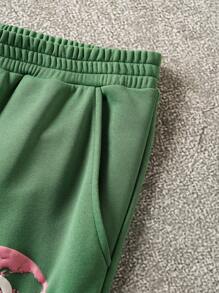 Discovery X SHEIN Men's Casual Everyday Letter & Plant Pattern Elastic Waist Wide Leg Sweatpants - Green - View 4