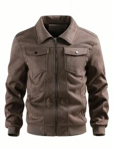 OTTIMOZO 秋季休闲百搭长袖拉链简约男士夹克 - 咖啡棕 - 查看 5