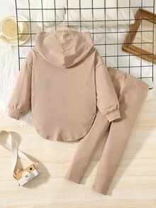 Kleine Mädchen Asymmetrischer Saum Drop Shoulder Hoodie & Leggings 2 Stücke Outfit, bequem, Herbst und Winter, ideal für Lässig & Alltag & Schule, coole Streetwear für Y2K Kleine Mädchen