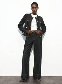 Maija 女式休闲单排扣长袖牛仔夹克 - 深色水洗藍 - 查看 5