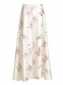 Franclia Chân váy midi chữ A dệt jacquard cỡ lớn cho nữ có viền cao thấp bồng bềnh thanh lịch, tôn dáng và sang trọng - Màu be - Xem 2