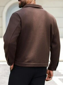 Manfinity Homme 男士加大码长袖短款休闲针织外套，秋冬款 - 咖啡棕 - 查看 2