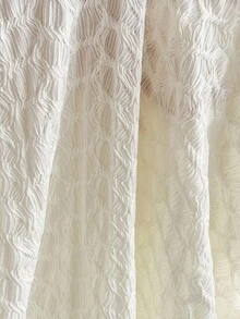 Soleia Women's Cream White & Apricot Textured Knit V-Neck Tie Waist Flare Sleeve Blouse, Suitable For Holiday, Date, Afternoon Tea, Beach, Cruise, Island Vacation, City Trip, Music Festival, Boho Vacation