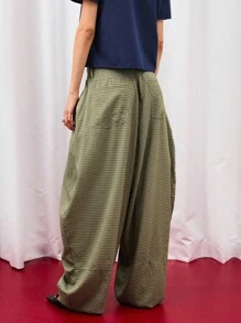 COUREZ Low Rise Baggy Balloon Fit Check Trousers /Y2K Going Out Outfits Fall Women Clothes Fall Clothes Cute Winter Clothes For Women - Dark Green - View 3