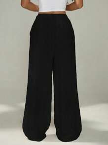 SHEIN PETITE Women's Casual Solid Color Wide Leg Pants Business Casual Woman