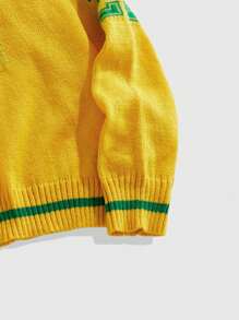 ROMWE MEN Prep Men's Turndown Collar Jacquard Knit Sweater, College Football Sports