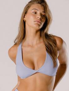 SHEIN Aralina-E Áo crop top cổ chữ V sâu hỗ trợ màu hồng pastel Leisurewear kèm túi - Màu Lilac Tím - Xem 4