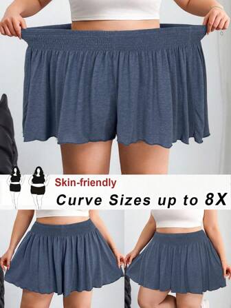 SHEIN CURVE+ 大码休闲纯色宽松短裤、夏季/图案T恤