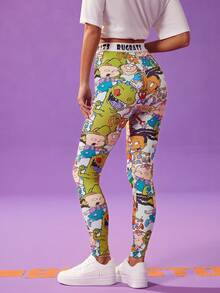 Nick 90s | SHEIN Women's Cartoon Figure Graphic High Waist Leggings - Multicolor - View 1