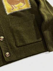 ROMWE MEN Casual 男士前开刺绣猫毛衣，复古日式风格，秋冬，垃圾摇滚风格 - 綠色 - 查看 4