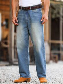 Manfinity Nomadique Men's Light Wash Vintage Distressed Loose Fit Baggy Jeans