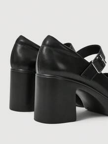 SheIn MOD Giày cao gót Mary Jane đế thô phong cách cổ điển đa năng thời trang thường ngày dành cho nữ - màu đen - Xem 4