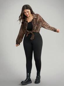 SHEIN LUNE Bộ 3 áo sơ mi, áo hai dây và quần legging họa tiết da báo cỡ lớn cho nữ - Nhiều màu - Xem 3