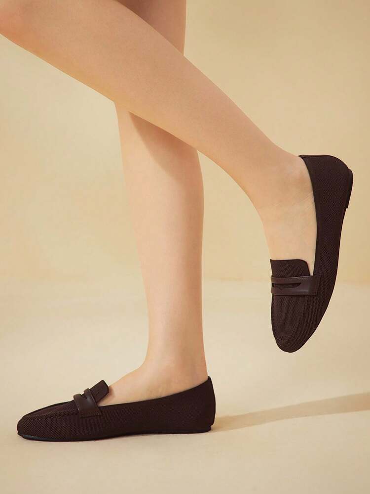 CUCCOO BASICS Women's Round Toe Flat Coffee Color Knit Material Loafers, Suitable For Commuting, Date, Party, Shopping, Office For Christmas - Coffee Brown - View 3