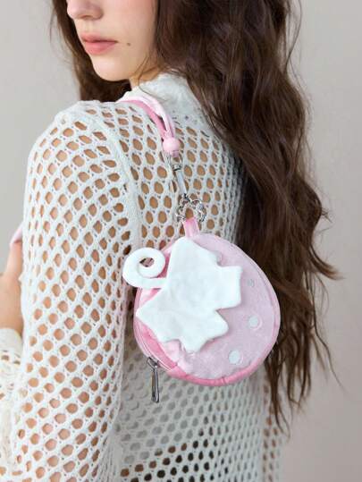 Kawaii Mini Kawaii Strawberry Flap Coin Pouch Necklace Bag, Cute Sweet Fashion Versatile Multi-Function Camera Bag Purse For Women, Suitable For Vacation, Party, Social, Shopping, Photography