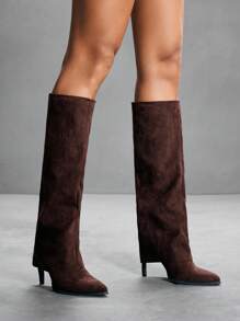 CUCCOO SZL Cuccoo 尖头高筒细跟过膝长靴，性感女士骑士靴 - 咖啡棕 - 查看 8