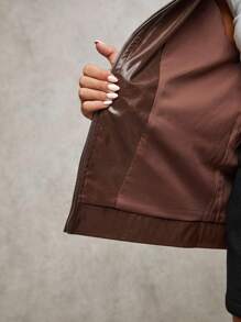 SHEIN BAE 女士时尚通勤复古棕色夹克 - 咖啡棕 - 查看 8