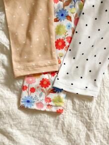 SHEIN 3 Peças Conjunto de Macacão de Manga Longa com Estampa de Raposa Fofa, Poá e Floral para Bebê Menina, Disponível nas Cores Branco, Amarelo e Estampa Floral para Uso Casual - Multicolorido - Visão 5