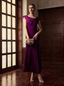 ZEYLAH Sleeveless Dress With Collar, Elegant & Romantic - Purple - View 4