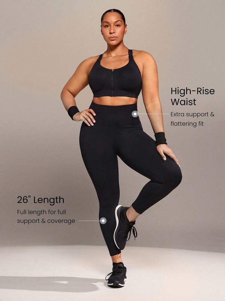 GLOWMODE 24" Plus Size Seamless Ready Set Go Tummy Control Scrunch Butt High-Waist Leggings Medium Impact Running Jogging Training Gym Workout  Spring Summer - Black - View 5