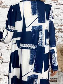 SHEIN Clasi Women's Elegant Black & White Geometric Pattern Versatile Regular Jacket In Fall/Winter