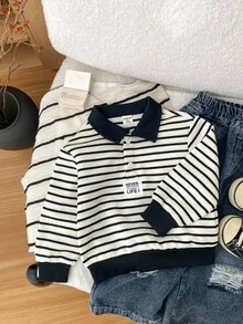 SHEIN Schulanfang Saison Baby Jungen/Mädchen Schwarz & Weiß Dickkragen Lässig Bequem Vielseitig Süß Kontrast Farbe Gestreift Langarm Sweatshirt, College Stil