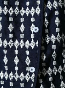 Franclia Women's Geometric Pattern Square Collar Contrast Color Oblique Placket Casual Shirt - Navy Blue - View 4