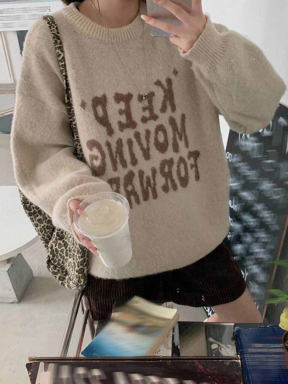 Women's Round Neck Korean Style Colorblock Artistic Letter Long Sleeve Sweater, Autumn/Winter Back-To-School Golf Pastal Sexy