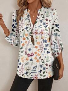 EMERY ROSE Áo cánh nữ cổ khoét tay 3/4 họa tiết hoa mùa xuân cổ điển, thích hợp mặc đi làm - Nhiều màu - Xem 4