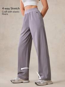 OutZeal 女士弹力透气柔软可调节腰带阔腿运动裤，适合日常休闲秋季穿着 - 紫色 - 查看 3
