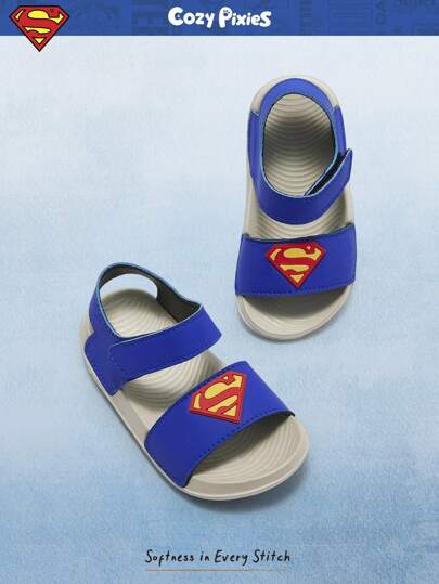 Cozy Pixies SUPERMAN X Cozy Pixies Summer Baby Sandals Cute Cartoon Design, Breathable Outdoor Casual Sandals With Hook And Loop, Lightweight Non-Slip EVA Sole Toddler Sandals For Various Occasions