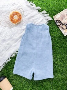 Newborn Baby Boy Summer Casual Vacation Cute Blue Sleeveless Romper, Suitable For Birthday Party, Evening Party, Performance, Wedding, One Month Celebration, Baptism And 1st Birthday Baby Shower - Blue - View 5